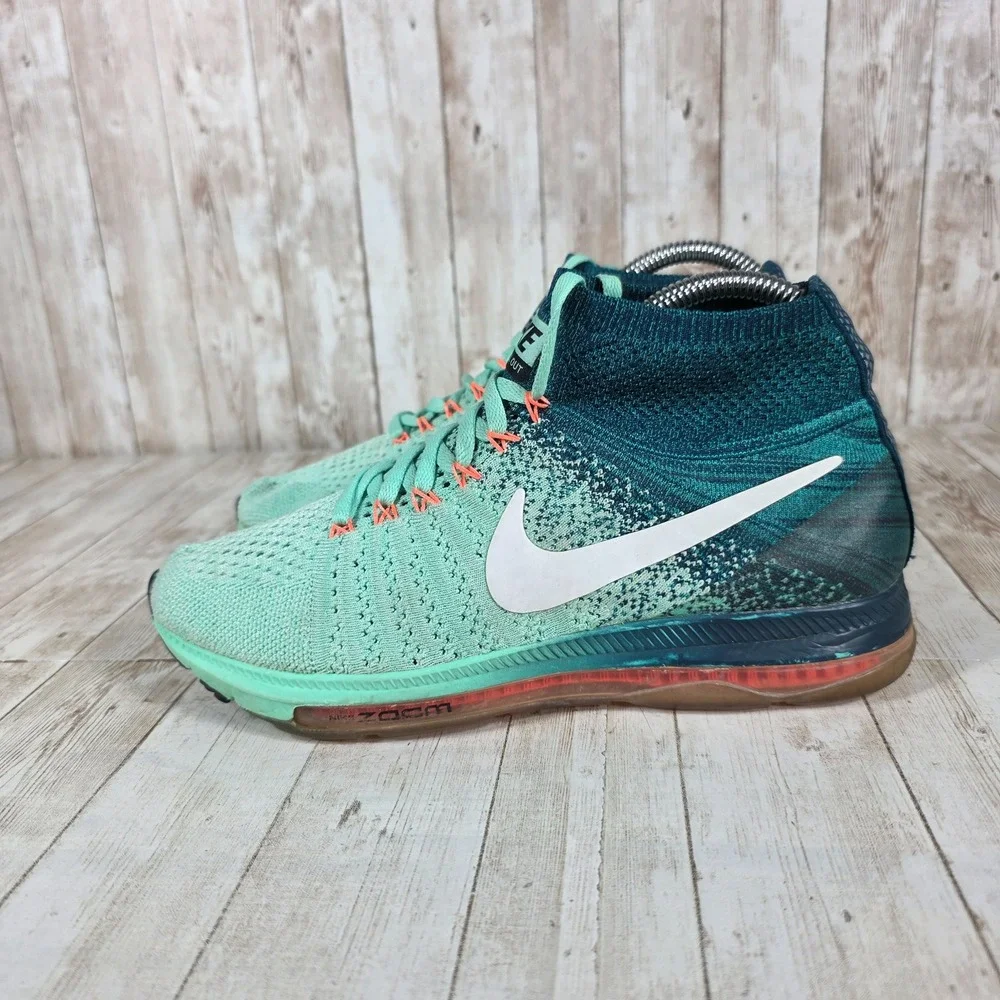 Nike Zoom All Out Flyknit Women Running Shoes‎ Teal Orange Sz 7.5